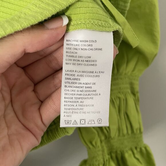 Urban Outfitters Size M Green Big Peasant Puff Sleeve Ribbed Cropped Top - Picture 5 of 8